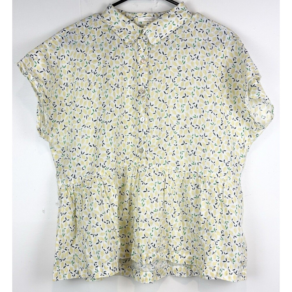 Women's 100% Linen Blouse LG Lightweight Cottagecore Grandma Romantic Natural
